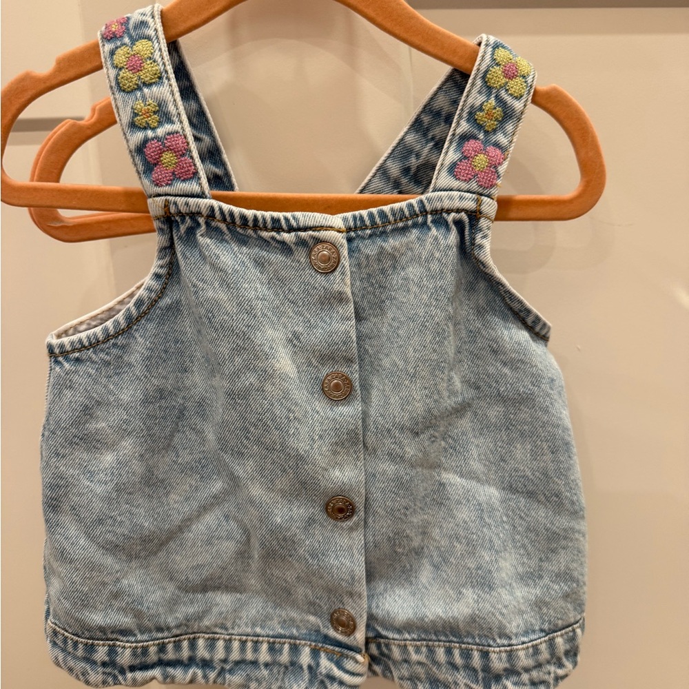 Zara Light Blue Denim top with Multicolor Floral Embroidery